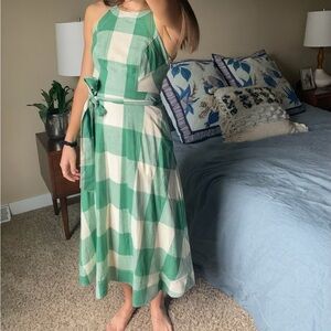 Anthropologie Green and Cream Midi Dress